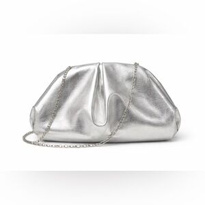 Metallic Silver Clutch Purse w/ Chain Strap Evening Bag Miami Glam